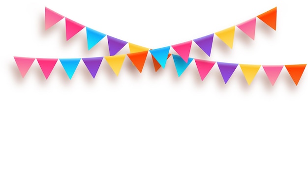 Vector bunting party flags colorful triangles hanging on a rope carnival festival or birthday vector