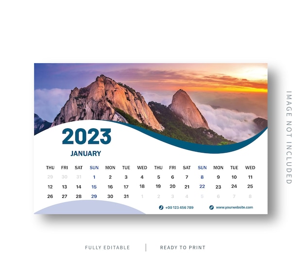 Vector bureaukalender 2023, klaar om af te drukken