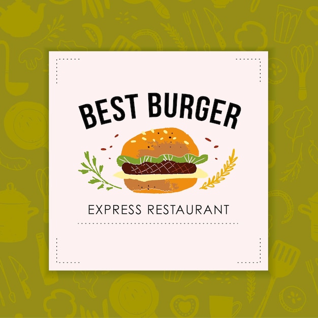 Vettore vector hamburger e fast food caffè/ristorante/bar logo design su seamless