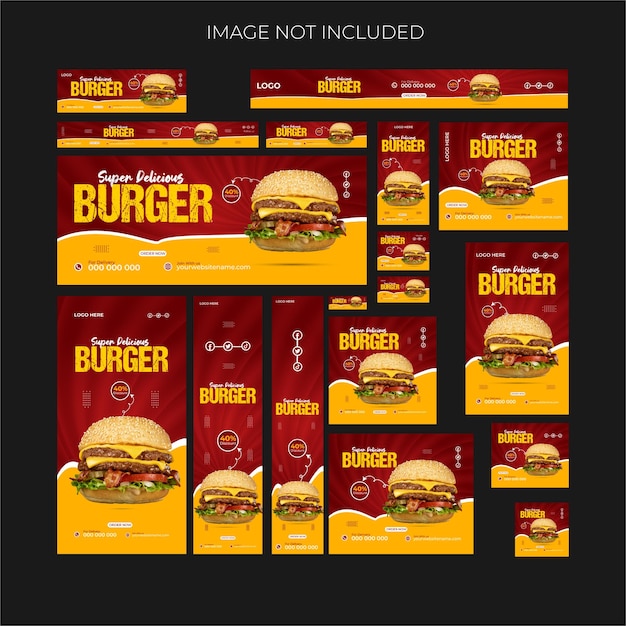 Vector Burger Полный набор шаблонов дизайна веб-баннера для продвижения бизнеса и объявлений Google