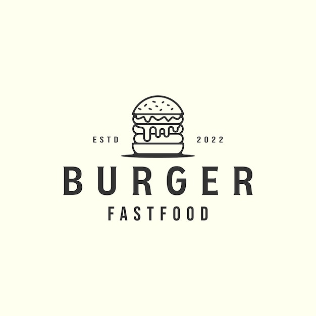 Вектор бургера или гамбургера линии искусства логотип значок шаблона иллюстрации дизайн