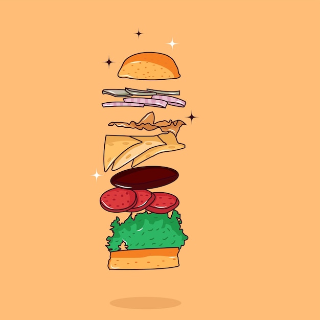 Vector vector burger illustration on air