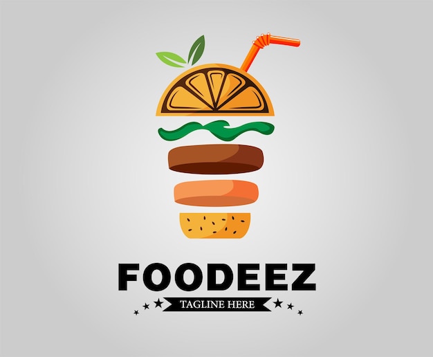 Vector burger and juice logo design, cartoon flat design style