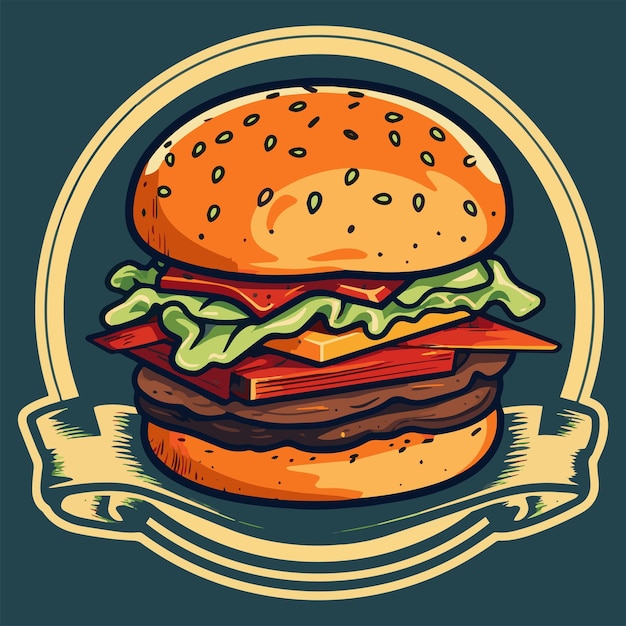 Vector vector burger logo inspired vintage style line art