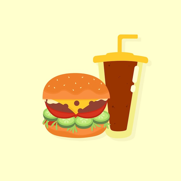 Vector burger and soda water. fast food illustration.