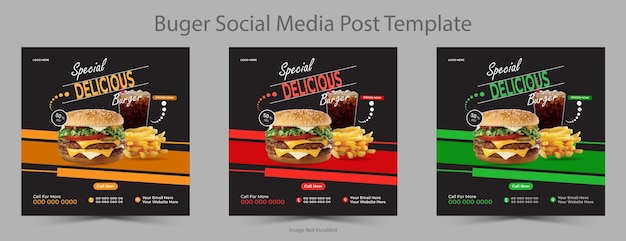 vector burgers restaurant squared social media template