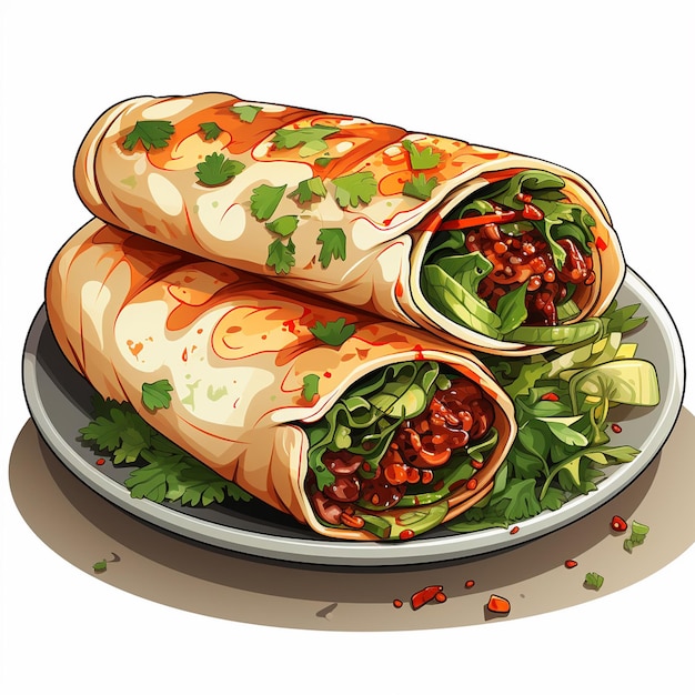 vector burrito mexican illustration snack food restaurant meal tortilla fast isolated rol