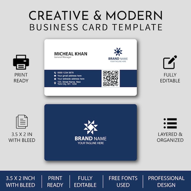 Vector vector business card design in elegant professiona blue and white modern business card design