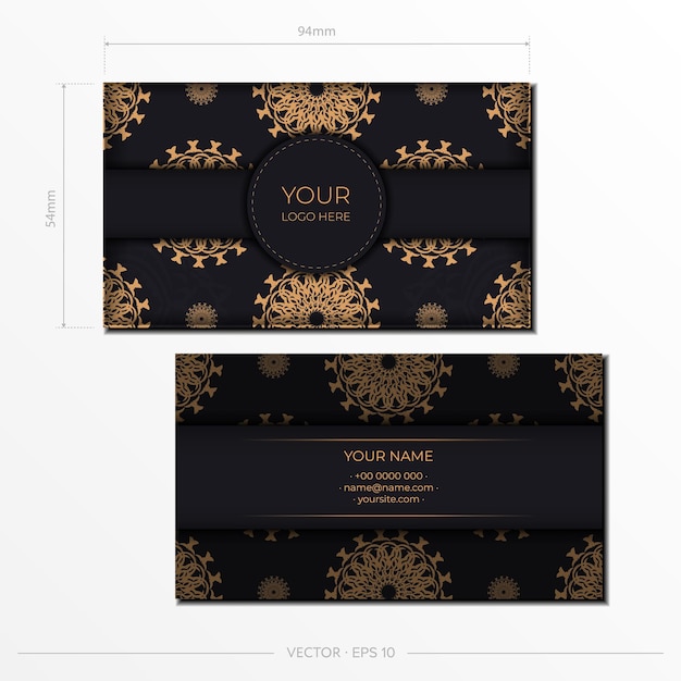 Vector Business card preparation with luxurious patterns. Black color business card design with Greek ornament.