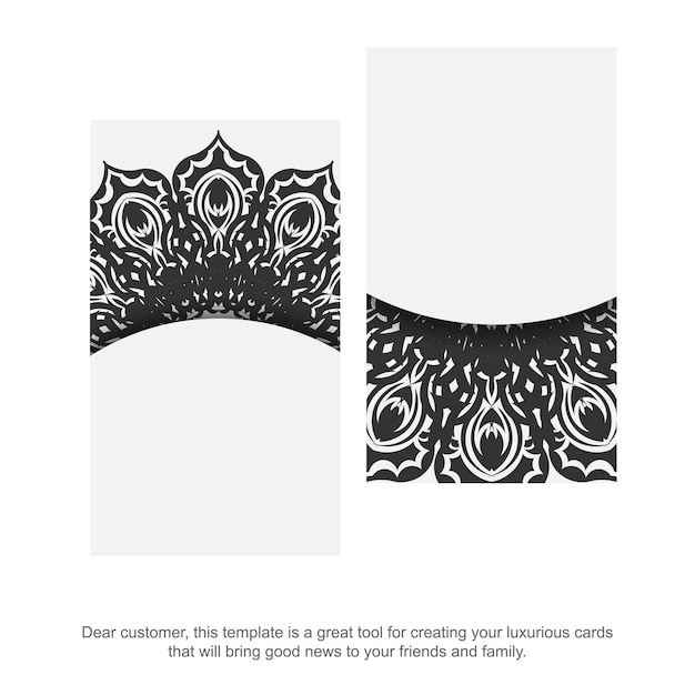 Vector Business card template with Greek ornament. Template for printing design business cards White color with black vintage patterns.