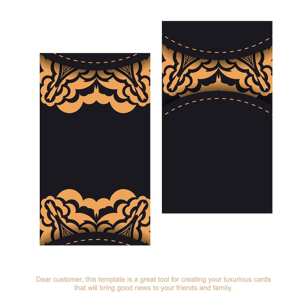 Vector Business card template with place for your text and vintage ornament. Template for print design of business cards in black color with luxury patterns.