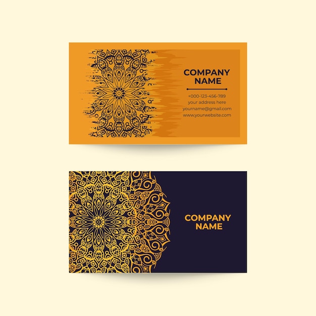 Vector vector business card with a mandala. business card design with decorative element.