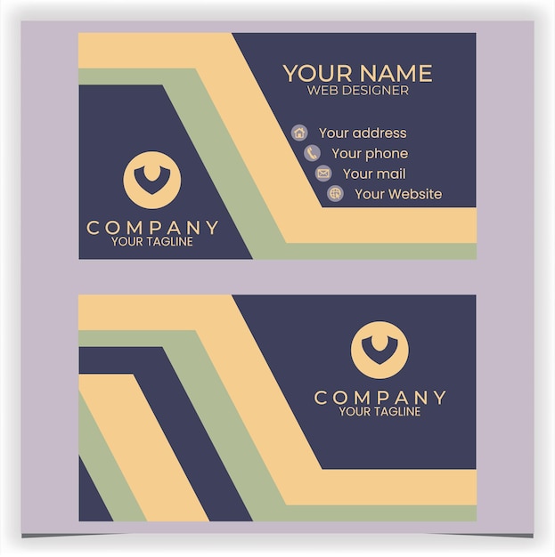 Vector vector business card yellow with dark blue flat design template