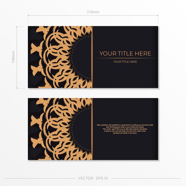 Vector business cards luxurious patterns ready-to-print black business card design with greek patterns.