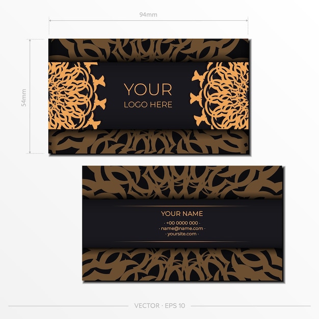 Vector Business Cards Luxurious Patterns Ready-to-Print Black Business Card Design with Greek Patterns.