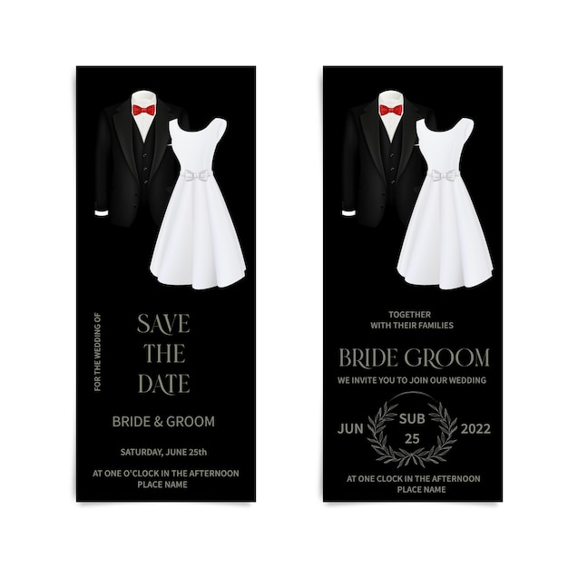 Vector business cards with elegant dress and tuxedo Invitation flyer for the holiday