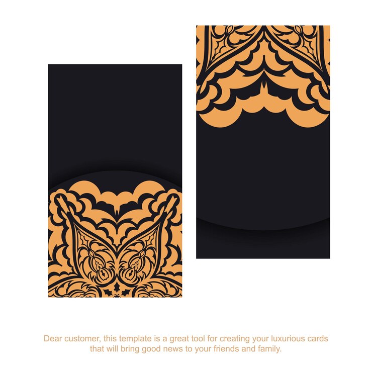 Vector vector business cards with place for your text and vintage patterns.printable black business card design with luxurious patterns.