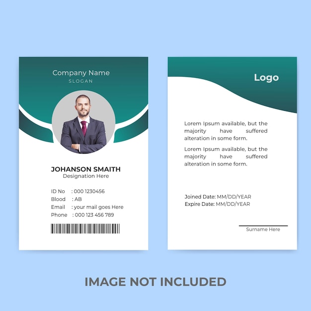 Carta d'identità aziendale vettoriale con elementi minimalisti e foto