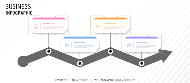 Informazioni di business vettoriale grafica linea temporale fasi informazioni grafica modello di progettazione