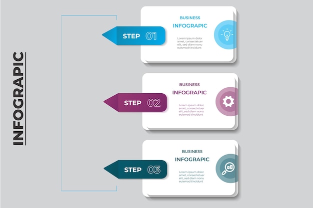 Вектор бизнес инфографики презентации три шага шаблона дизайна