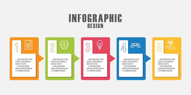 Diagrame di processo infografico aziendale vettoriale modello icona business 5 passaggi per la presentazione