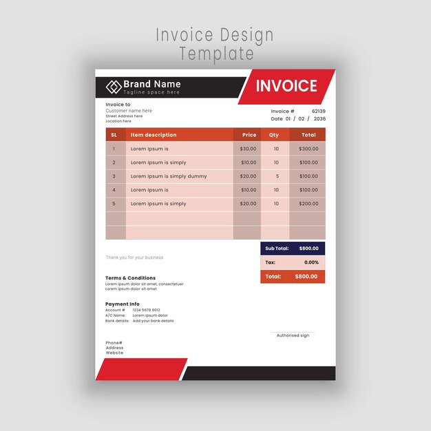 Vector Business Invoice Design Template