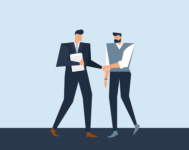 Vector business llustration male characters communicate Handshake of men in office