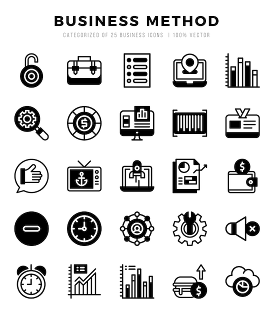 Vector Business Method types icon set in Lineal Filled style vector illustration