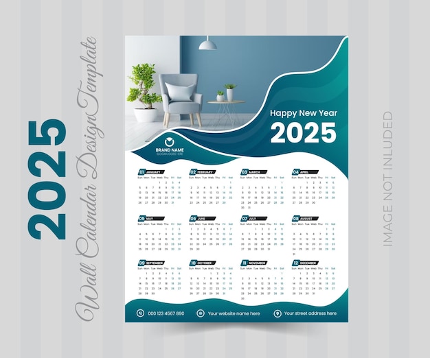 Vector vector business one page wall calendar 2025 design x happy new year single page wall calendar design