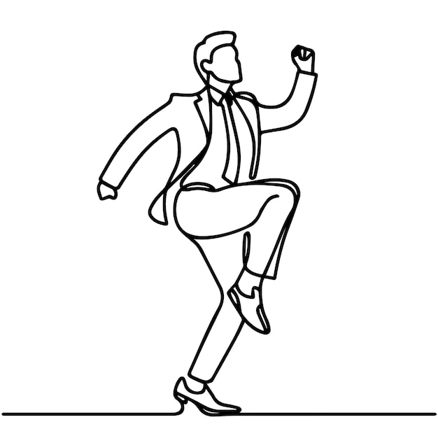 単純な連続ラインスタイルと白い背景で踊るベクトルビジネスマン
