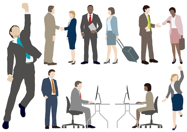 Вектор Векторная иллюстрация деловых людей в плоском стиле, изолированная на белом фоне.