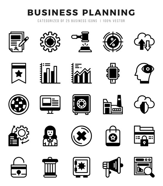 Vector vector business planning types icoon ingesteld in lineal filled stijl vector illustratie