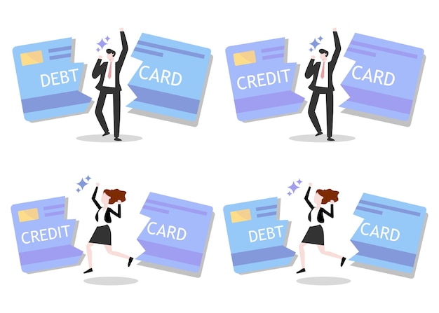 Vector of business successful man Financial Freedom no credit card Savings concept illustration