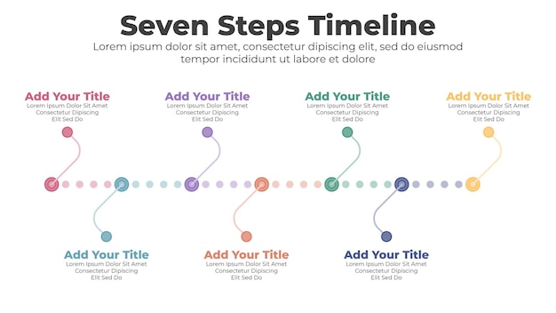 Vettore modello di infografica timeline aziendale vettoriale con sette passaggi