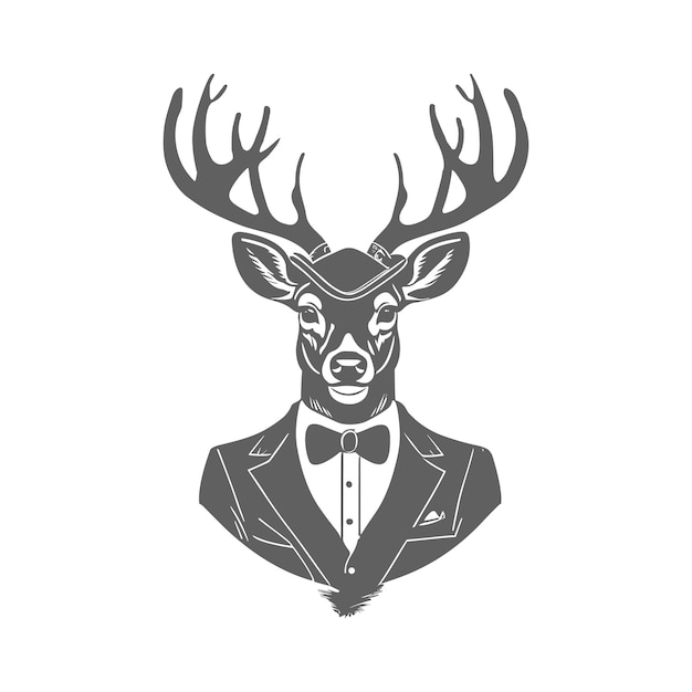 Vector businessman deer vintage logo line art concept black and white color hand drawn