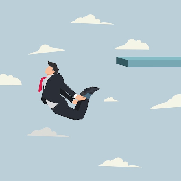 Векторный бизнесмен прыгает в небо Продвижение в карьере или бизнес-концепции