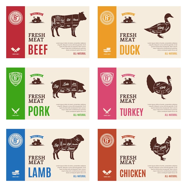 Vector vector butchers shop modern style labels