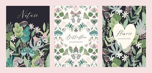 Vector vector butterflies and floral backgrounds templates for card poster flyer cover home decor and other