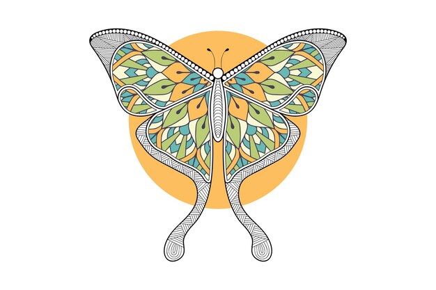 Vector butterfly black and white element line art print design