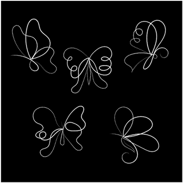 vector butterfly outline with linear flat details collection