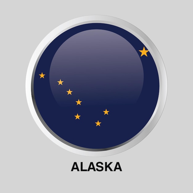 Vettore pulsante bandiera dello stato dell'alaska degli stati uniti sul telaio rotondo