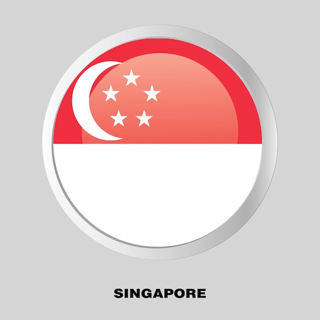 Vector Button Flag of Singapore on round frame