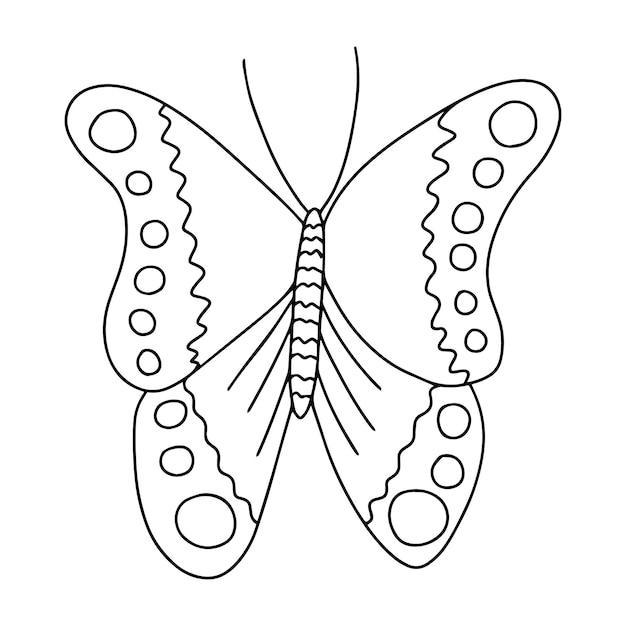 Страница раскраски векторной капустной бабочки Ручной рисунок бабочки на белом фоне