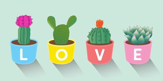 Cactus di vettore nel concetto di san valentino.