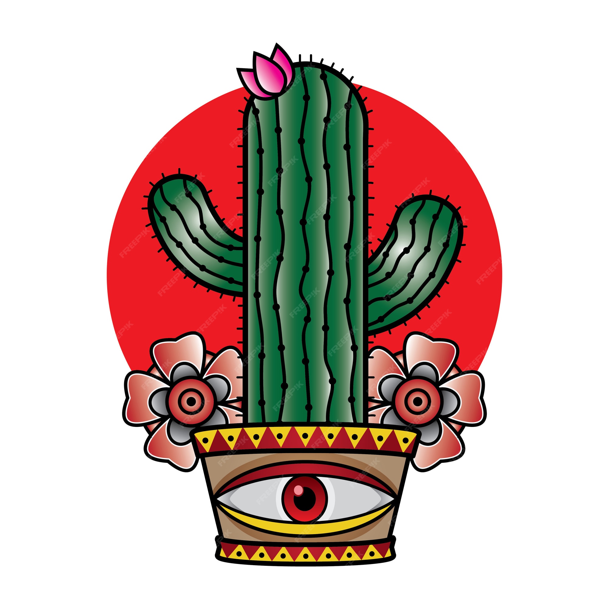 Premium Vector | Vector cactus tattoo old school