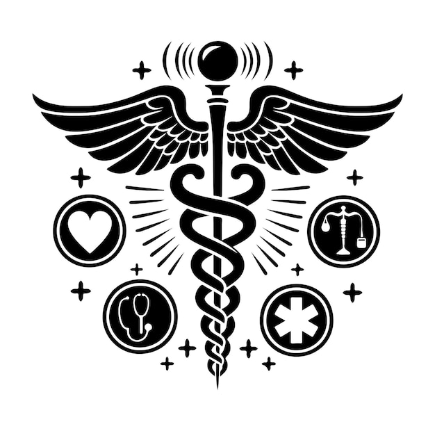 Vector caduceus gezondheidssymbool asclepius toverstok icoon zwarte kleur silhouet vector illustratie