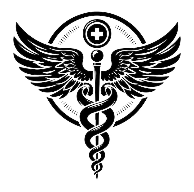 Vector caduceus gezondheidssymbool asclepius toverstok icoon zwarte kleur silhouet vector illustratie