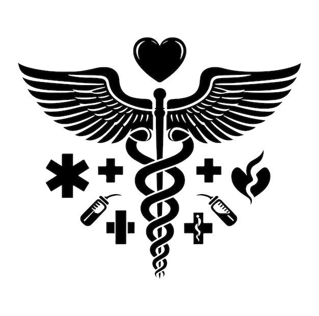 Vector vector caduceus gezondheidssymbool asclepius toverstok icoon zwarte kleur silhouet vector illustratie