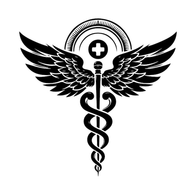 Vector caduceus gezondheidssymbool asclepius toverstok icoon zwarte kleur silhouet vector illustratie