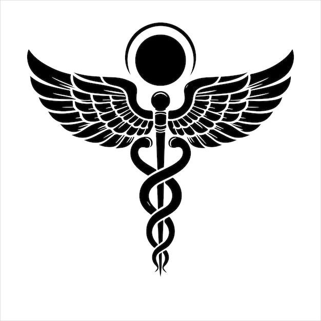 Vettore caduceo simbolo di salute asclepio icona di bacchetta caduceus illustrazione vettoriale della silhouette di salute